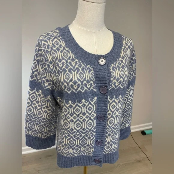 Carroll Reed 100% Lambs Wool Fair Isle Cardigan - Picture 4 of 11